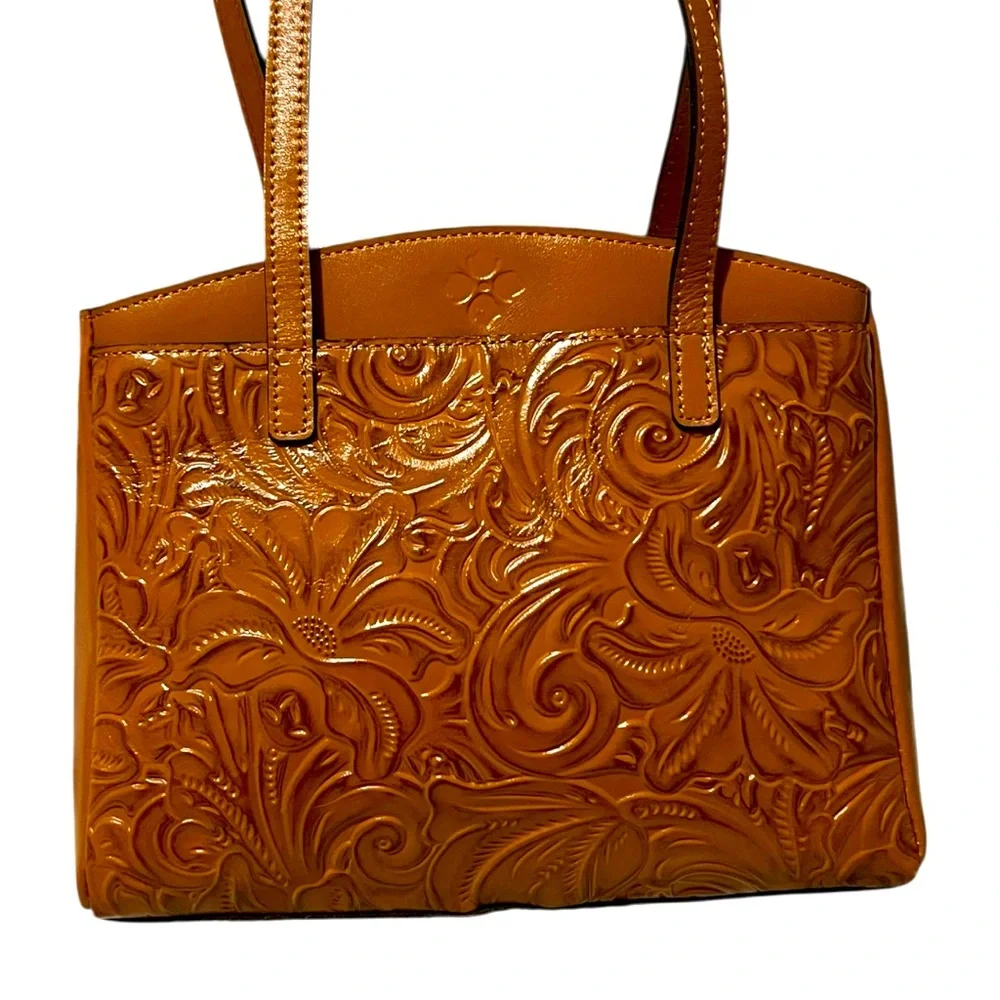 Patricia Nash Prescott Tote Shoulder Bag in hand tooled in Cognac Brown. - Picture 13 of 16